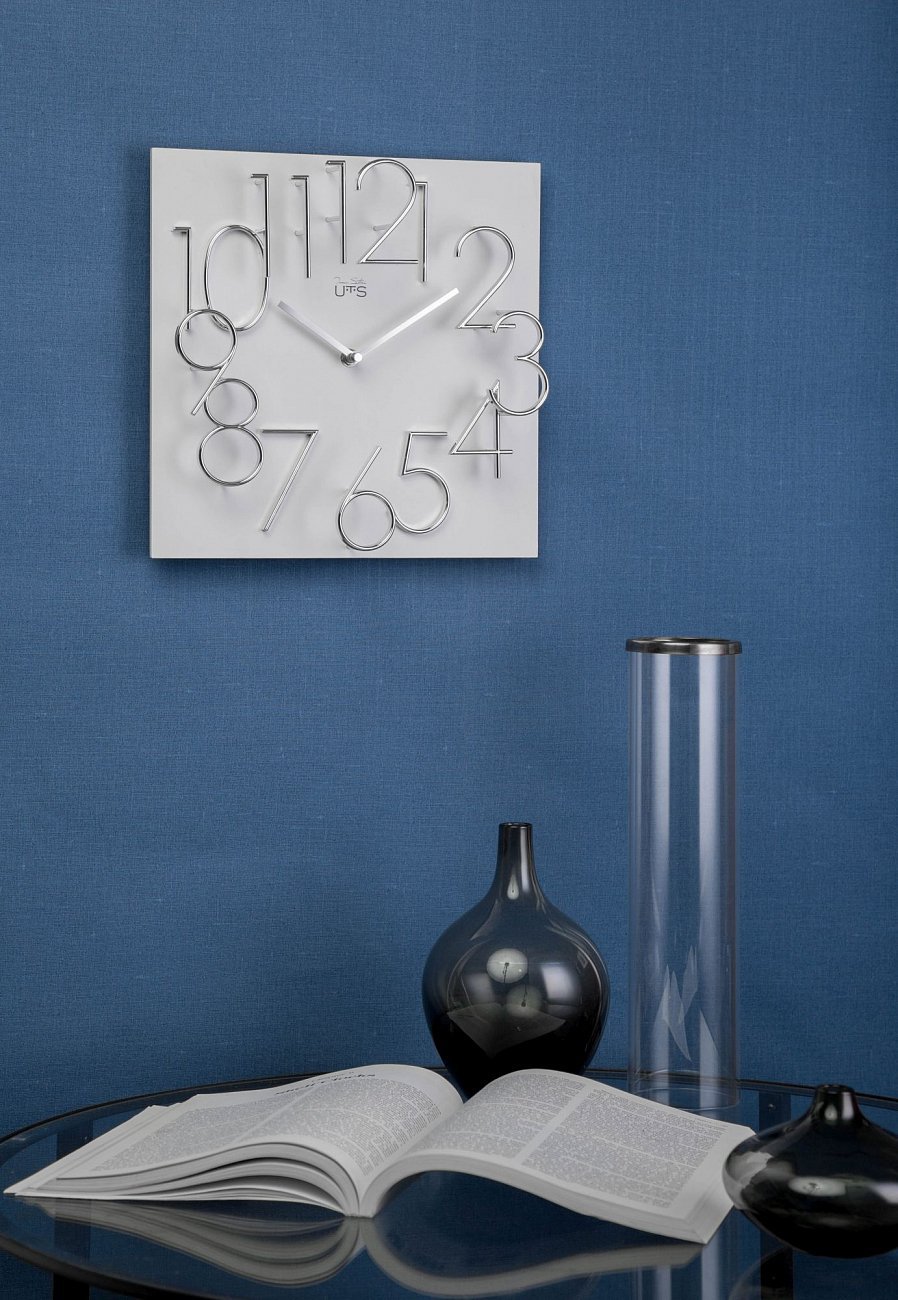Часы настенные белые квадратные Tomas Stern 8036 White TOMAS STERN ДИЗАЙНЕРСКИЕ 00-3872741 Серебро  - Вид №1