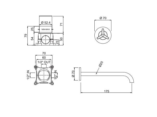 Настенный однорычажный смеситель для раковины с 2 отверстиями QD Magistro Lab Tomeo ARCH-00000661 - Вид №1