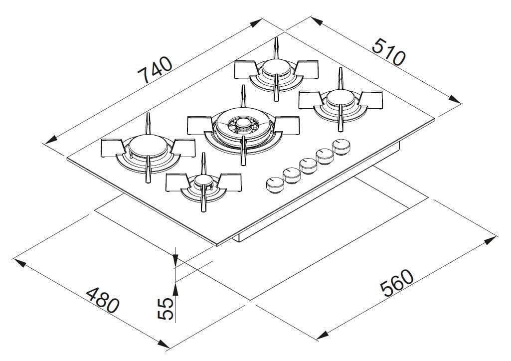 Закаленное стекло газовая встраиваемая варочная панель Elleci Elleci Kitchen ARCH-00019806 - Вид №1