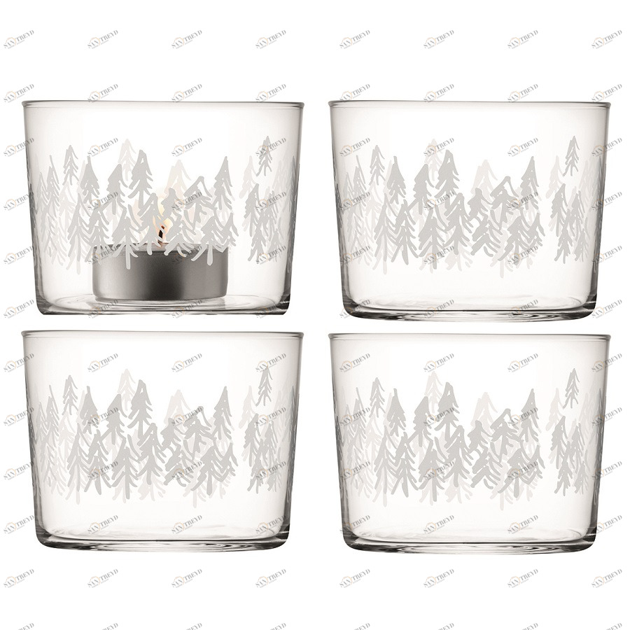 Подсвечник стеклянный с белым принтом 4 штуки "Ели" Fir LSA INTERNATIONAL  253443 Прозрачный 