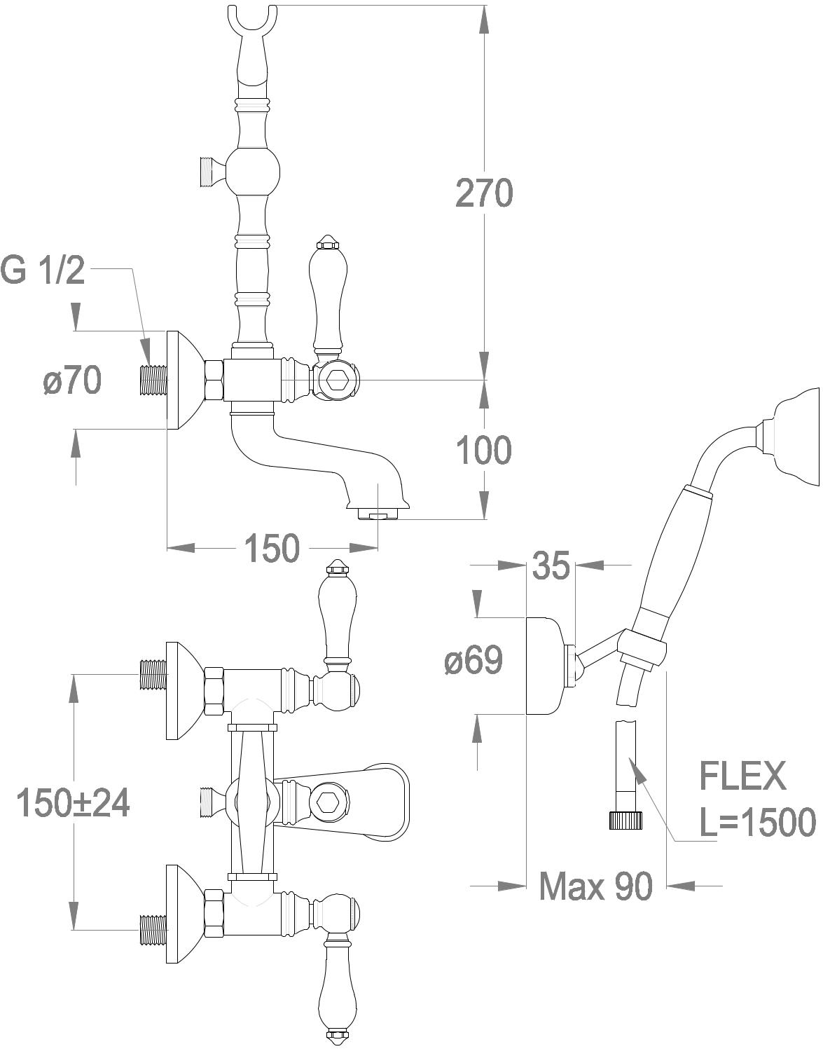 Fir Italia Настенный смеситель для ванны с ручным душем Melrose 21 2131212 - Вид №1
