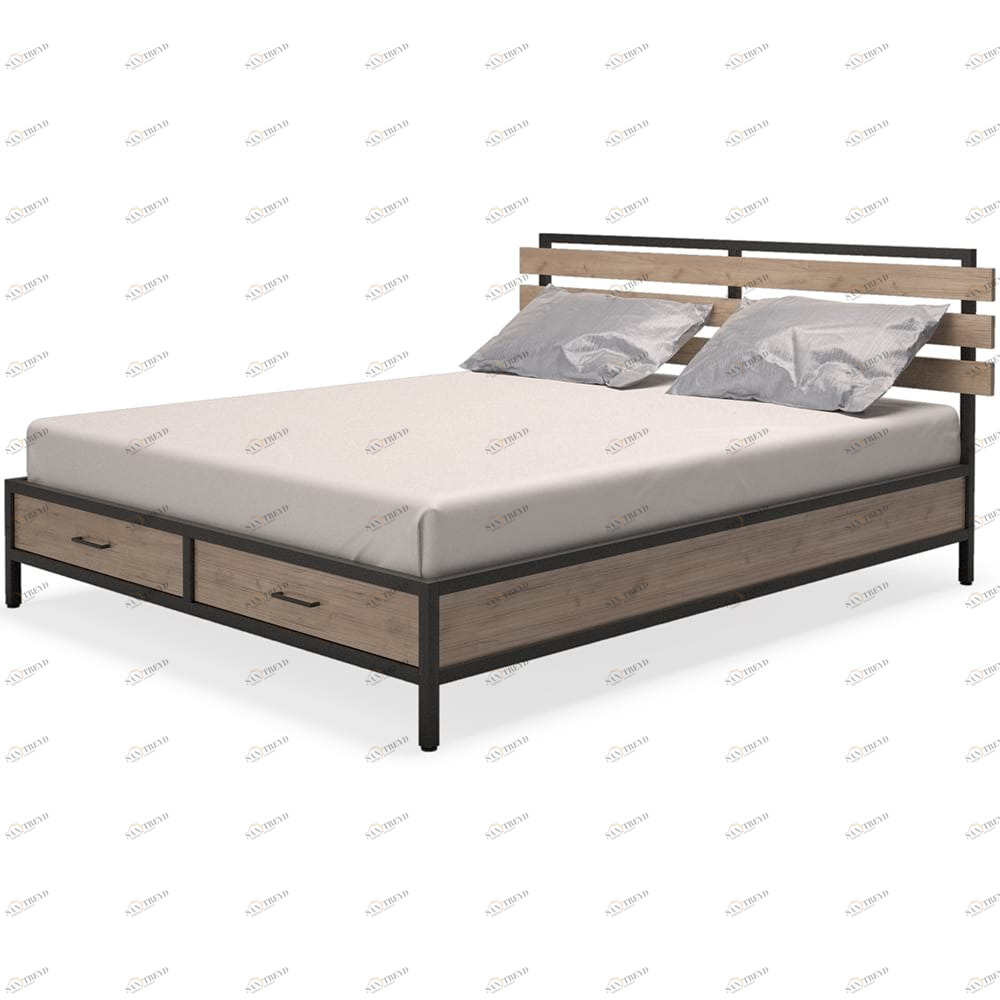Кровать двуспальная 160х200 дуб натуральный Neo Loft MILLWOOD TWINKLE 266223 Бежевый 