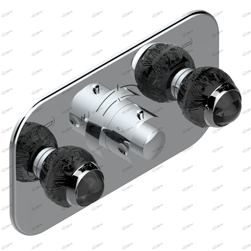 A2K-5401BEH Накладка с ручкой регулировки температуры и двумя маховиками для термостатического смесителя с горизонтальной установкой Thg-paris Panthere с чёрным хрусталём Хром A2K 5401BEH  A02 CAT.A