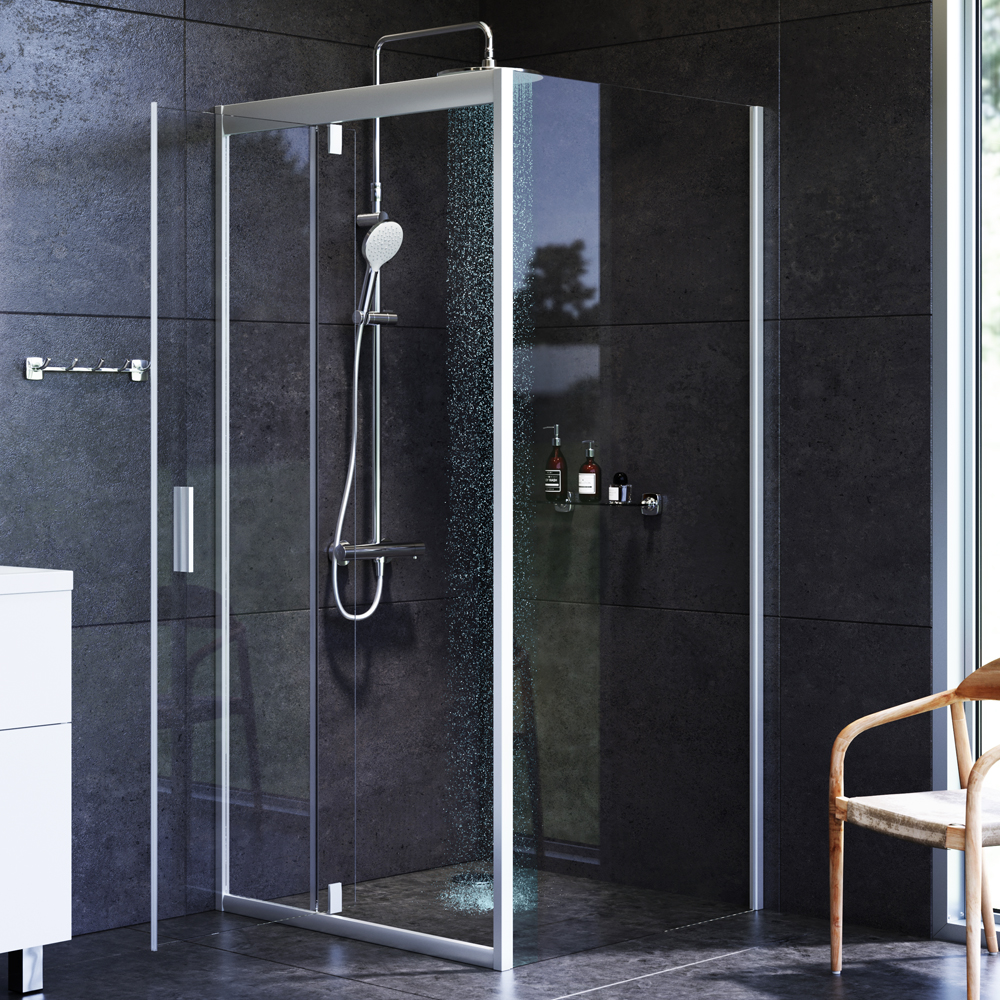 W90G-404-090MT Душевое ограждение Sqare Pivot 90x90 стекло прозрачное профиль матовый хром без AM.PM Gem - Вид №1