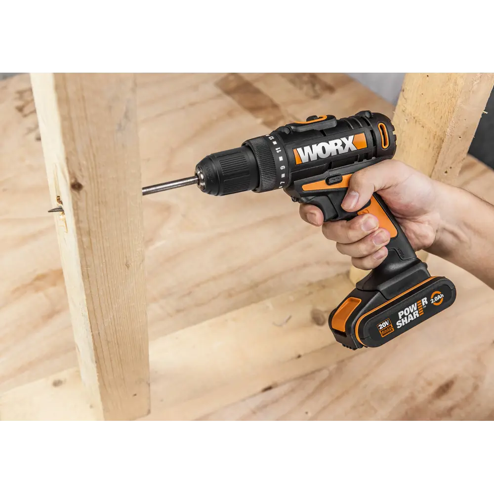 Дрель-шуруповерт аккумуляторная Worx WX101.1, 20 В Li-ion 2x2Ач 82634260 STLM-2209265  - Вид №9
