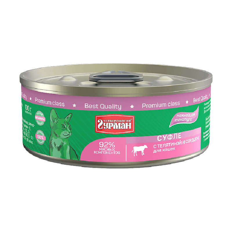 ПР0049938 Корм для кошек телятина, сердце суфле 100г ЧЕТВЕРОНОГИЙ ГУРМАН 