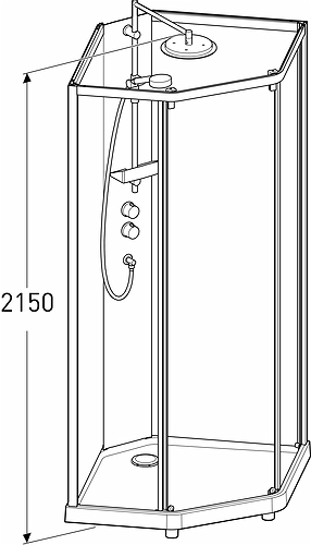 558.316.00.2 IDO Showerama 10-5 1000x1000 Pentagonal Comfort, заднее стекло IDO Showerama пятиугольное, профили из матового алюминия / матовое стекло, 1000x1000 мм  - Вид №2