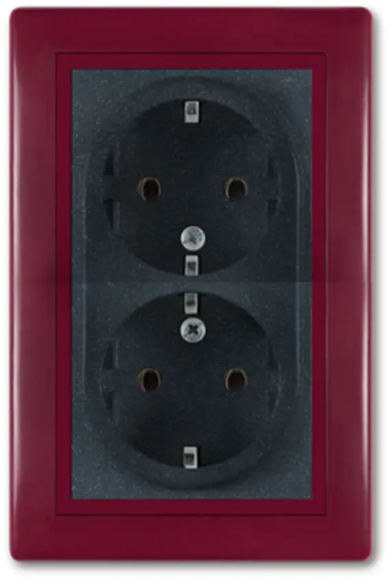 91698731 Розетка двойная встраиваемая Aling-conel Prestige 604.32 с заземлением цвет бордовый/графитовый STLM-1113877