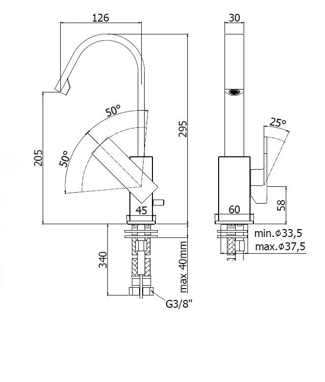 Смеситель для раковины с поворотным изливом, без донного клапана CEZARES EFFECT-LC-01-W0 - Вид №1