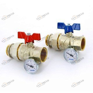 Кран сгон НВ 1"1/4 с термометром для коллектора бабочка 2 шт EMMETI 1306132