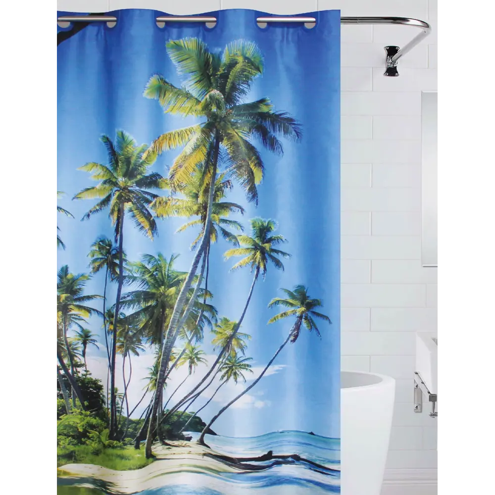 Штора для ванной комнаты «Palma 2» 180х200 см цвет синий BATH PLUS ШТОРЫ С БОЛЬШИМИ КОЛЬЦАМИ STLM-2195702