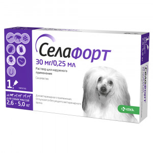 ПР0049141 Р-р для наружного применения для собак Селафорт весом 2,6-5,0 кг, 0,25 мл (30мг), шт KRKA