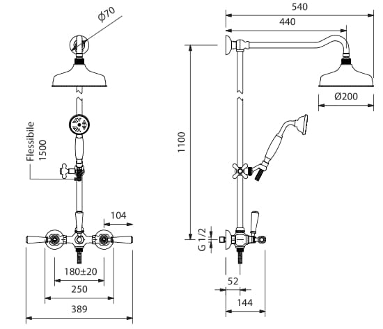 Настенная душевая колонна с переключателем Park Avenue Astaire ARCH-00142551 - Вид №2