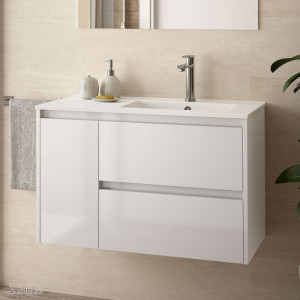 85066 SALGAR Мебель для умывальника NOJA 855 1 левая дверь WHITE GLOSS LACQUERED + Раковина Глянцевый белый