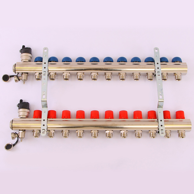 Коллекторная группа TOPWAY с регулировочными и термостатическими вентилями с резьбой под евроконус EMMETI 1"x3/4"ЕК 11 выходов 01298728 - Вид №3