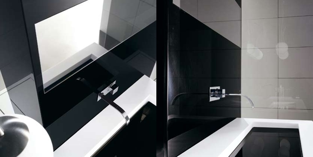 Комбинация ванной комнаты KU 57 в отделке Next 90 Corian / L68 Nero lucido MILLDUE KUBIK KUBIK57 - Вид №4