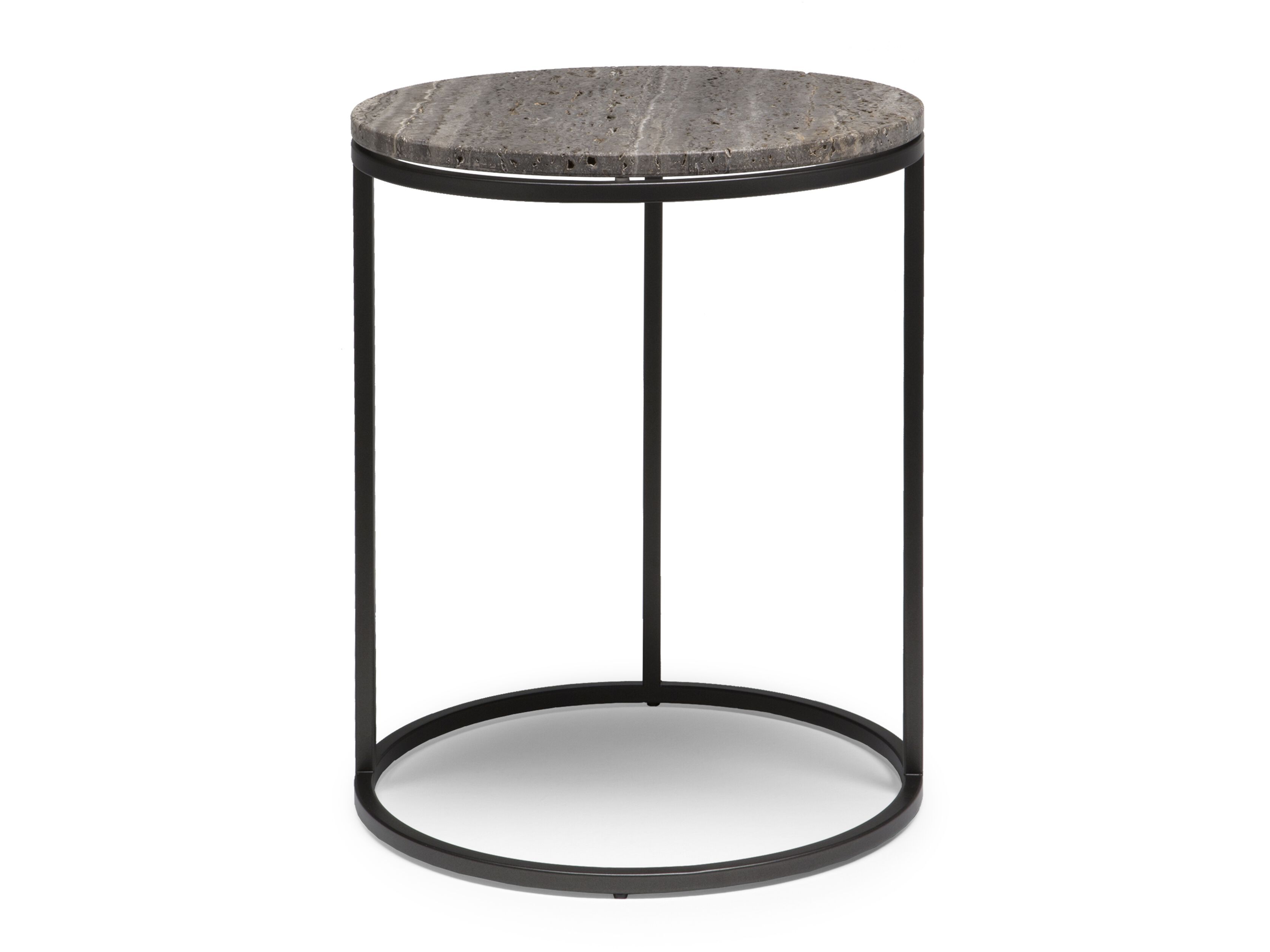 Высокий круглый металлический журнальный столик с травертиновым верхом Natuzzi Italia кабаре ARCH-00088467