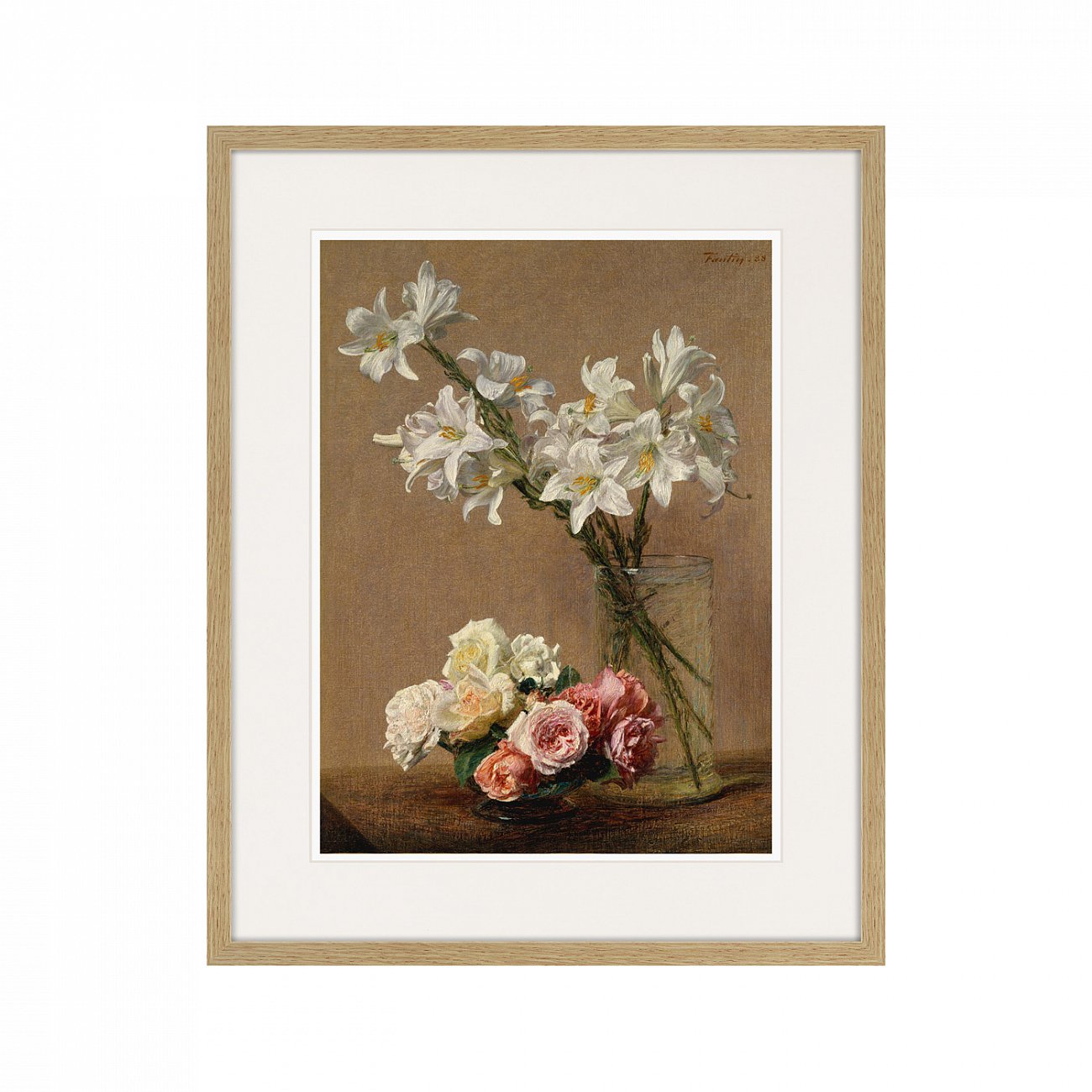 Картина в раме 52х42 см Roses and Lilies, 1888г. КАРТИНЫ В КВАРТИРУ  264543 Коричневый;розовый;разноцветный  - Вид №1