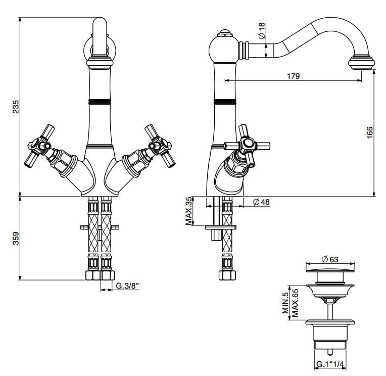 Смеситель для раковины с автоматическим сливом GATTONI TRD ARCH-00083053 - Вид №1