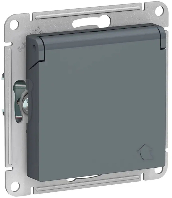 91586354 Розетка встраиваемая Systeme electric AtlasDesign 247120 с заземлением со шторками и крышкой цвет грифель STLM-1111578