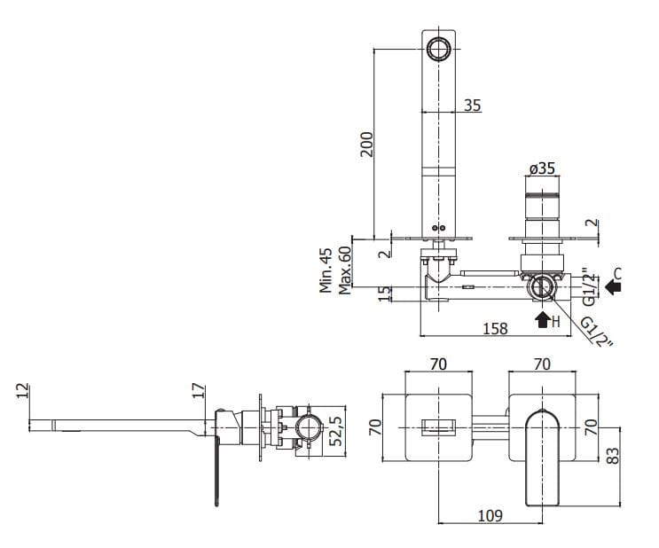 Настенный смеситель для раковины с 2 отверстиями без слива RUBINETTERIA PAFFONI Tango ARCH-00139145 - Вид №2