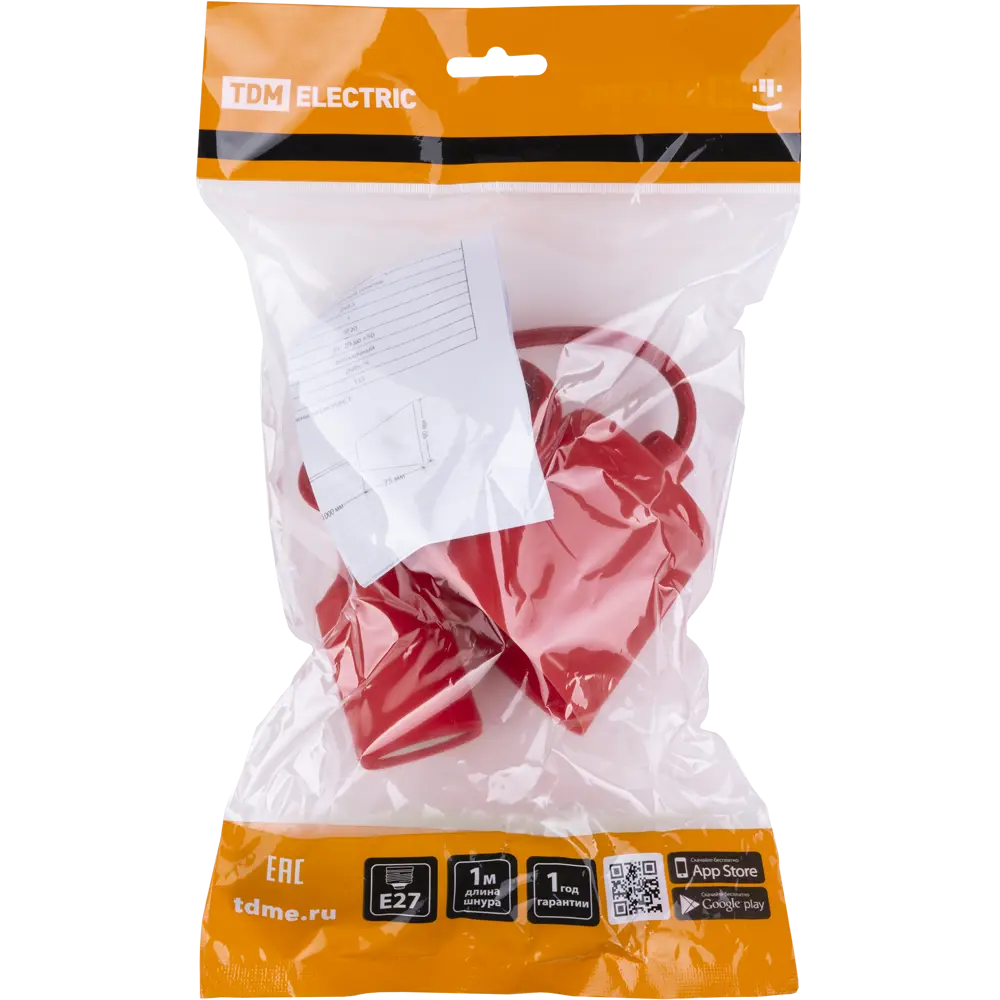 Патрон подвесной TDM Electric E27 с кабелем 1 м в красном исполнении 84833445 STLM-0055820 - Вид №6