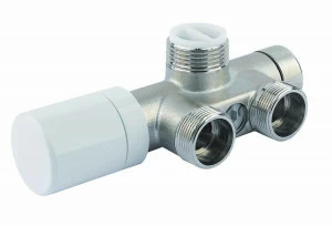 Carlo Poletti V81210QTKM Клапан термостатический угловой одно/двухтрубный с бай-пасс, с подключением медной или пластиковой трубы. Межосевое расстояние 40 мм.