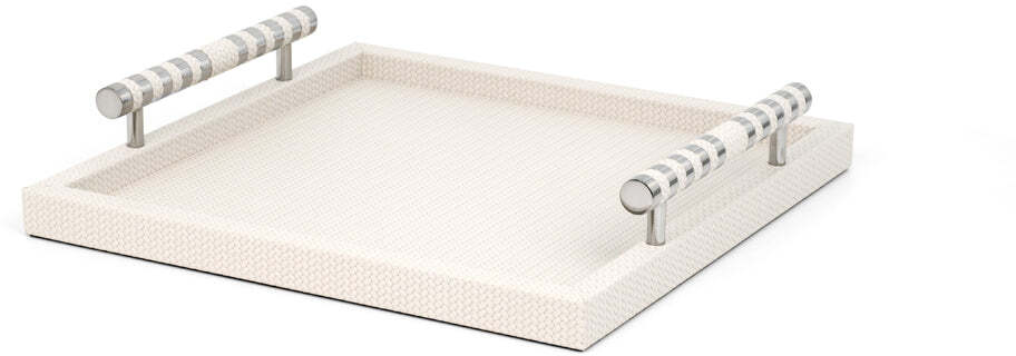 Saturno Поднос - 29,5X45 см/металл-хром/тканая кожа_верблюжий