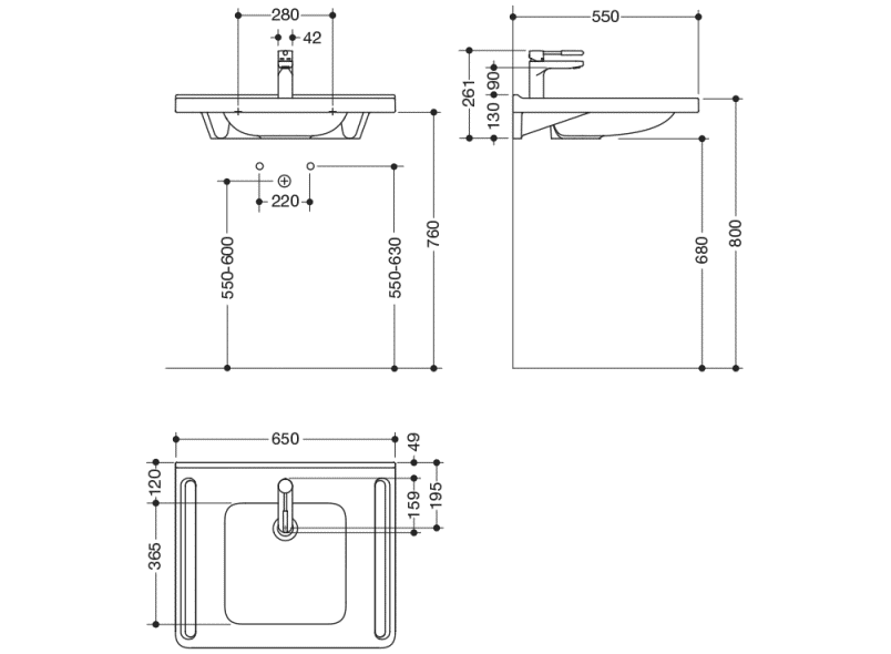 950.19.068 Комплект умывальника и смесителя HEWI Waschtische  - Вид №1