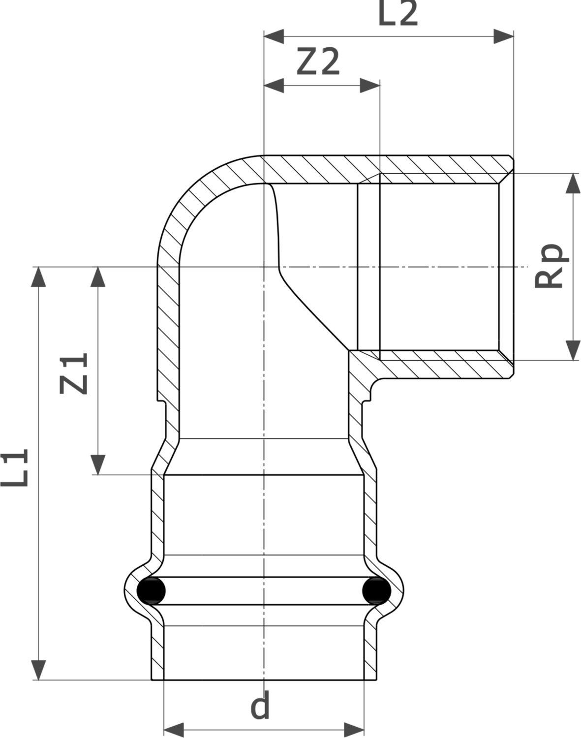 437 022 Модель 2314.2 Трубопроводные системы  Sanpress Inox  Переходники/​переходные угольники Santreyd  - Вид №3