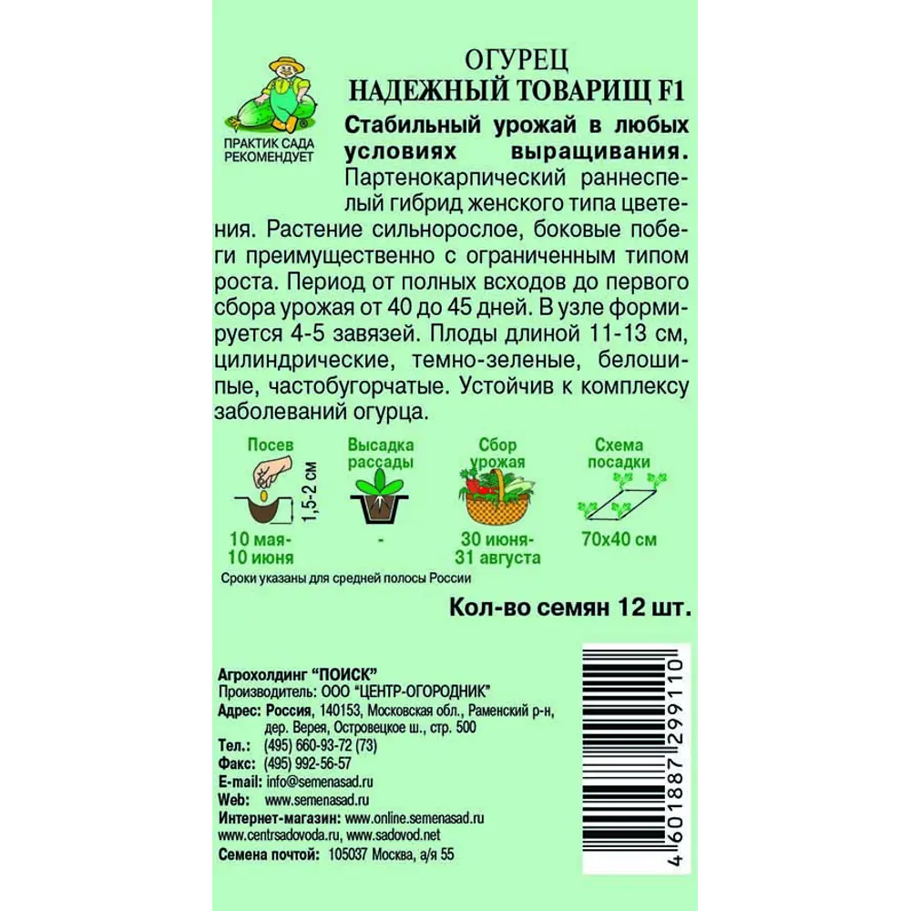 Семена огурца ПОИСК «Надежный товарищ» F1 - ранний партенокарпический гибрид 83123520 STLM-1529386 - Вид №1
