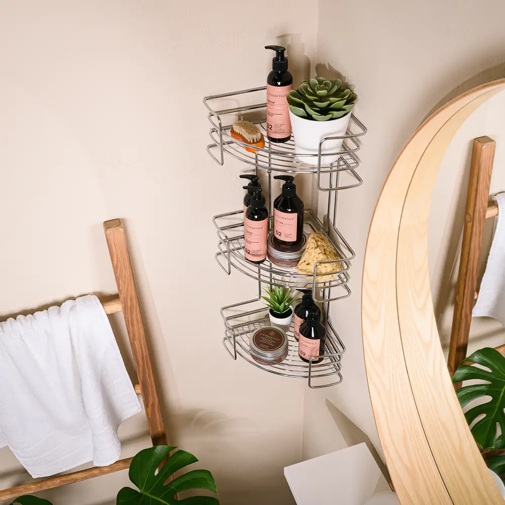 Полка для ванной ЧМЗ Новые горизонты 503-006-01 угловая 3 яруса 23x23x65.3 см цвет хром 82484984 STLM-2115425 - Вид №8