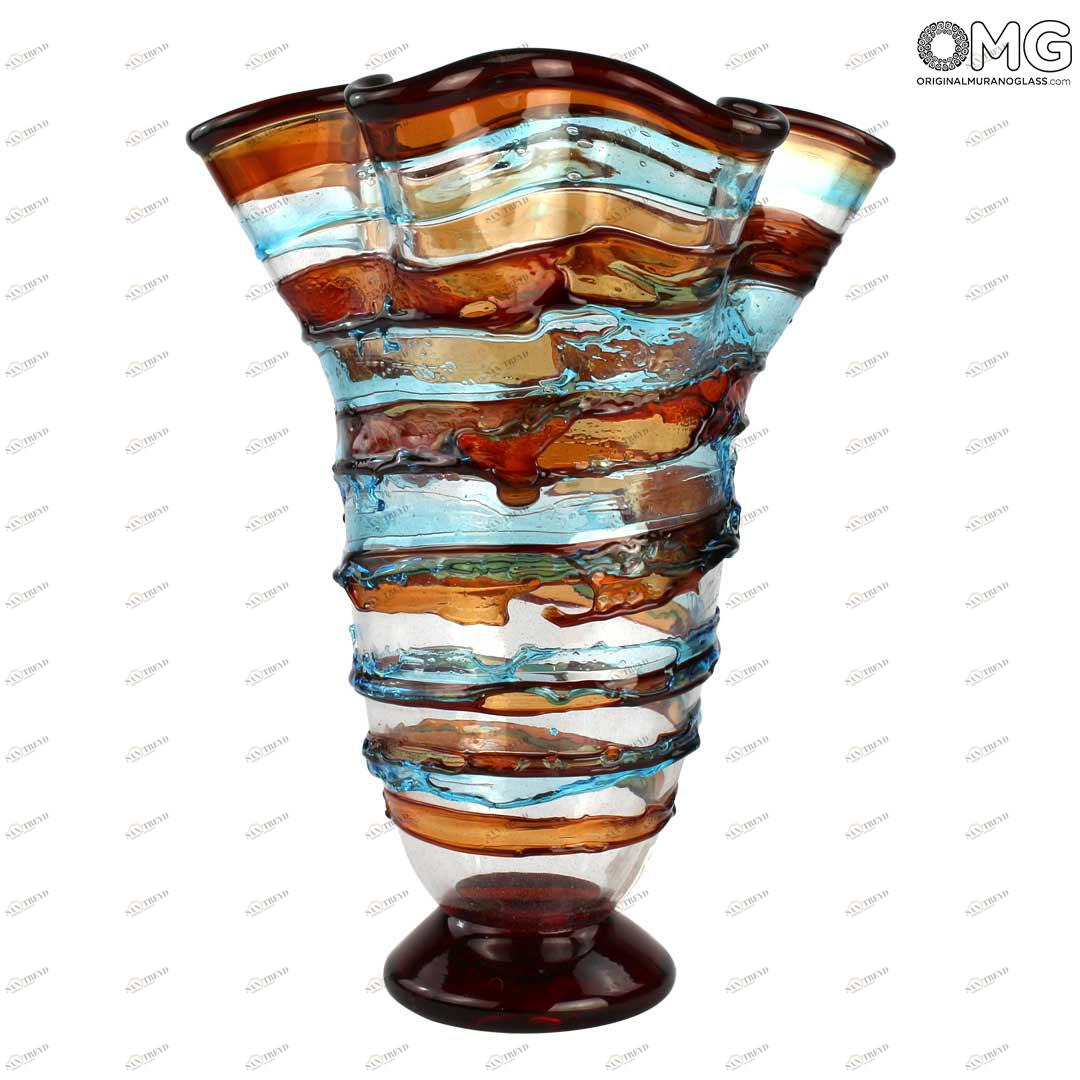 357 ORIGINALMURANOGLASS Ваза Улисс - красно-синяя - муранское стекло OMG 20 см 