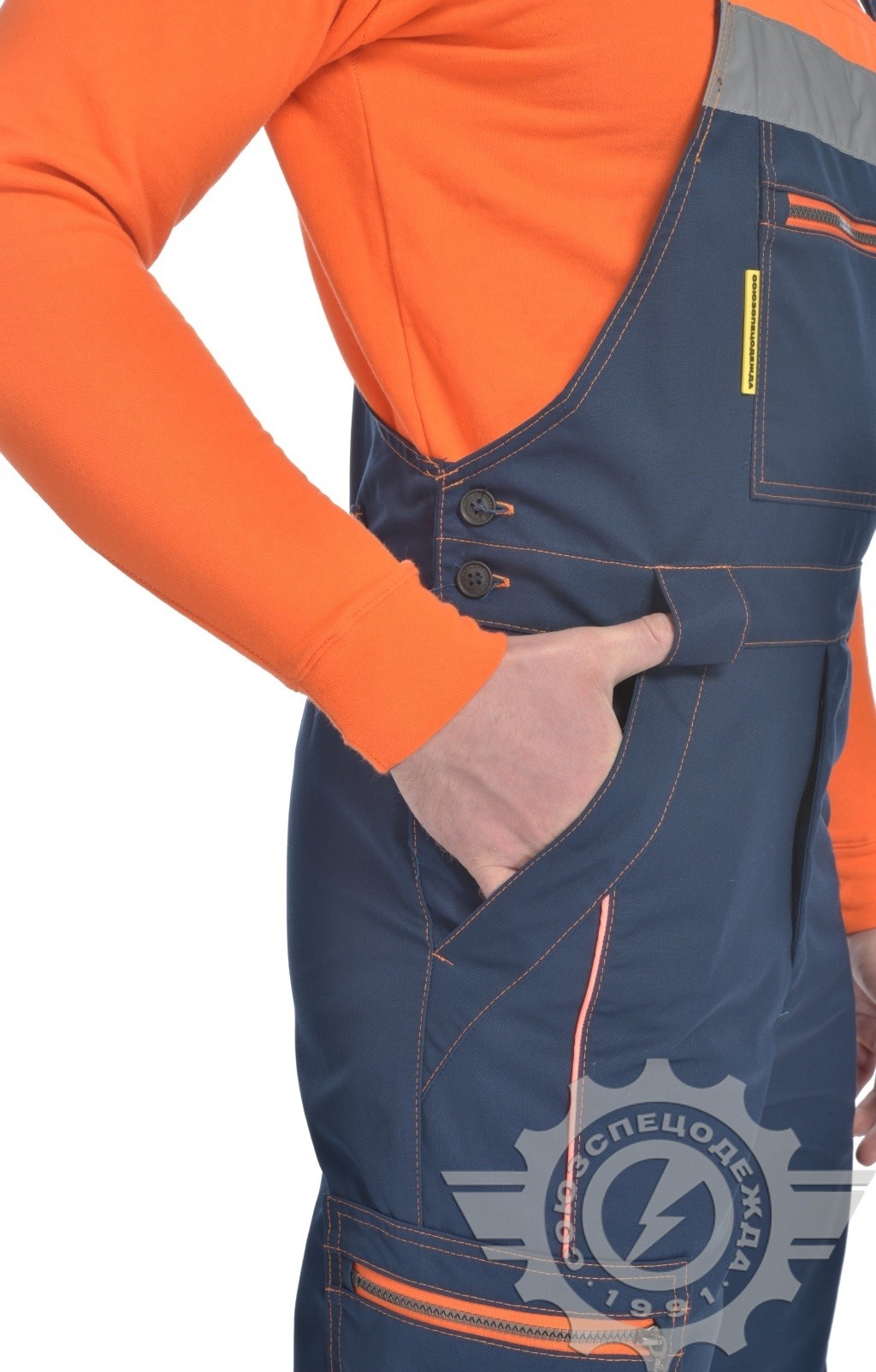 69081 Костюм "Импульс" темно-синий-серый-оранжевый с СВП  Летняя спецодежда  размер 60-62/170-176  - Вид №8