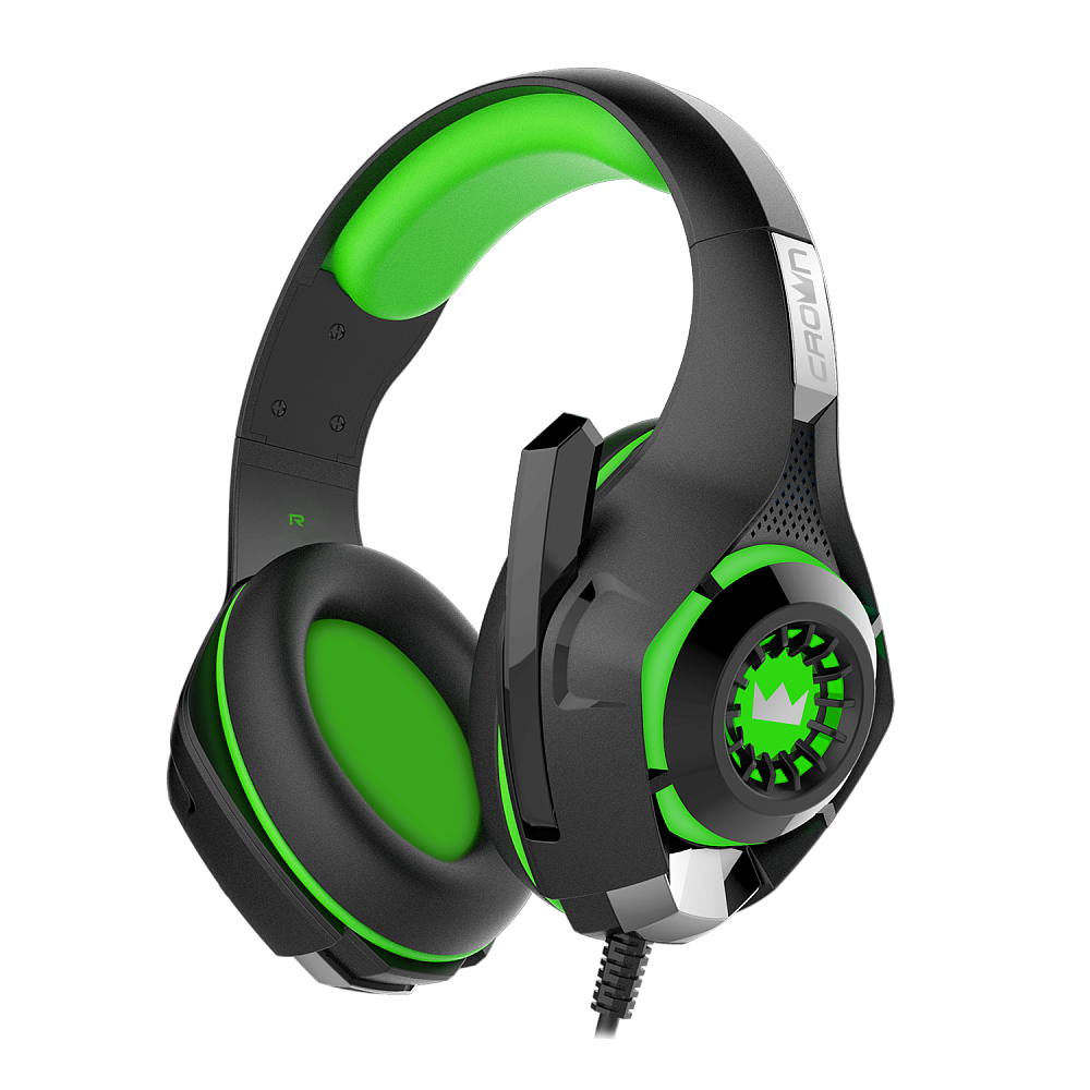 CMGH-101T Green Гарнитура игровая cmgh-101t black&green (подключение jack 3.5мм 4pin+ адаптер 2*jack spk+mic,частотный диапазон: 20гц-20,000 гц ,кабель 2.1м,размер d 250мм, регулировка громкости, микрофон на ножке) Crown Santreyd  - Вид №1