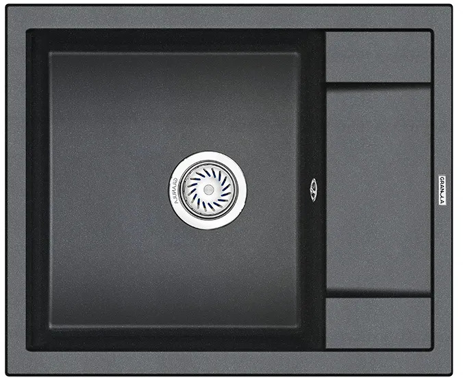 6002, ШВАРЦ (чёрный металлик), кухонная мойка, кварц
