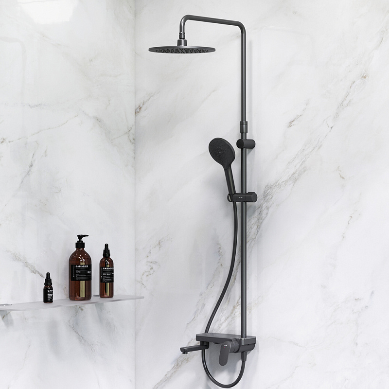 F0780722 душ.система: см-ль-полка д/ванны/душа душ.штанга 1030-1460мм верхний душ 220 мм ру AM.PM Like - Вид №1