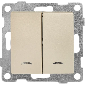 Выключатель встраиваемый Gusi Electric 2 клавиши с подсветкой цвет шампань