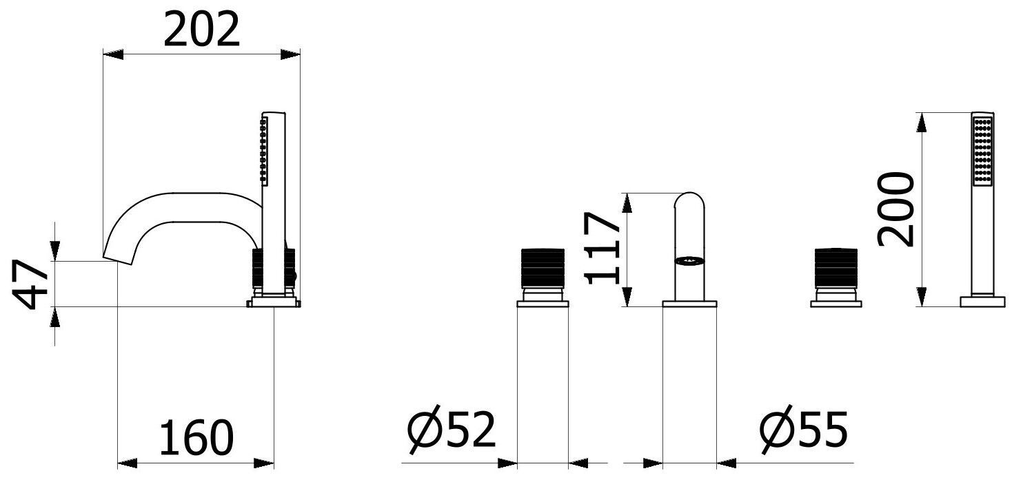 Смеситель для ванны с 4 отверстиями и ручным душем IB винил ARCH-00142656 - Вид №12