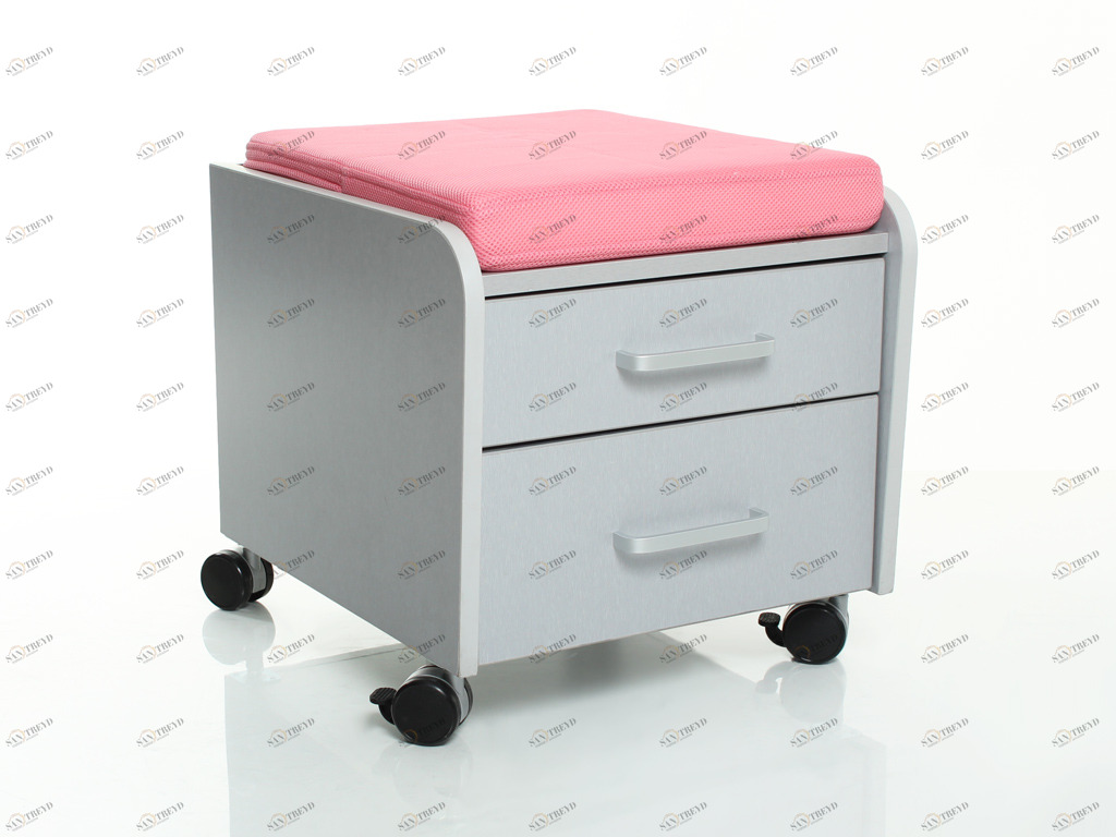 Тумбочка с колесами и двумя ящиками серая, розовая подушка MEALUX  261236 Розовый;серый Santreyd 