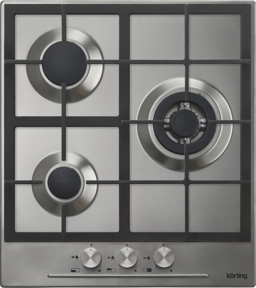 HG 465 CTX Встраиваемые газовые панели / газ, crystal, 45x51 см, газовая, нержавеющая сталь, независимая, электроподжиг, газ-контроль, чугунные решетки, в комплекте - подставка wok и адаптер для кофейника, цвет-нержавеющая сталь Korting Korting Crystal Santreyd 