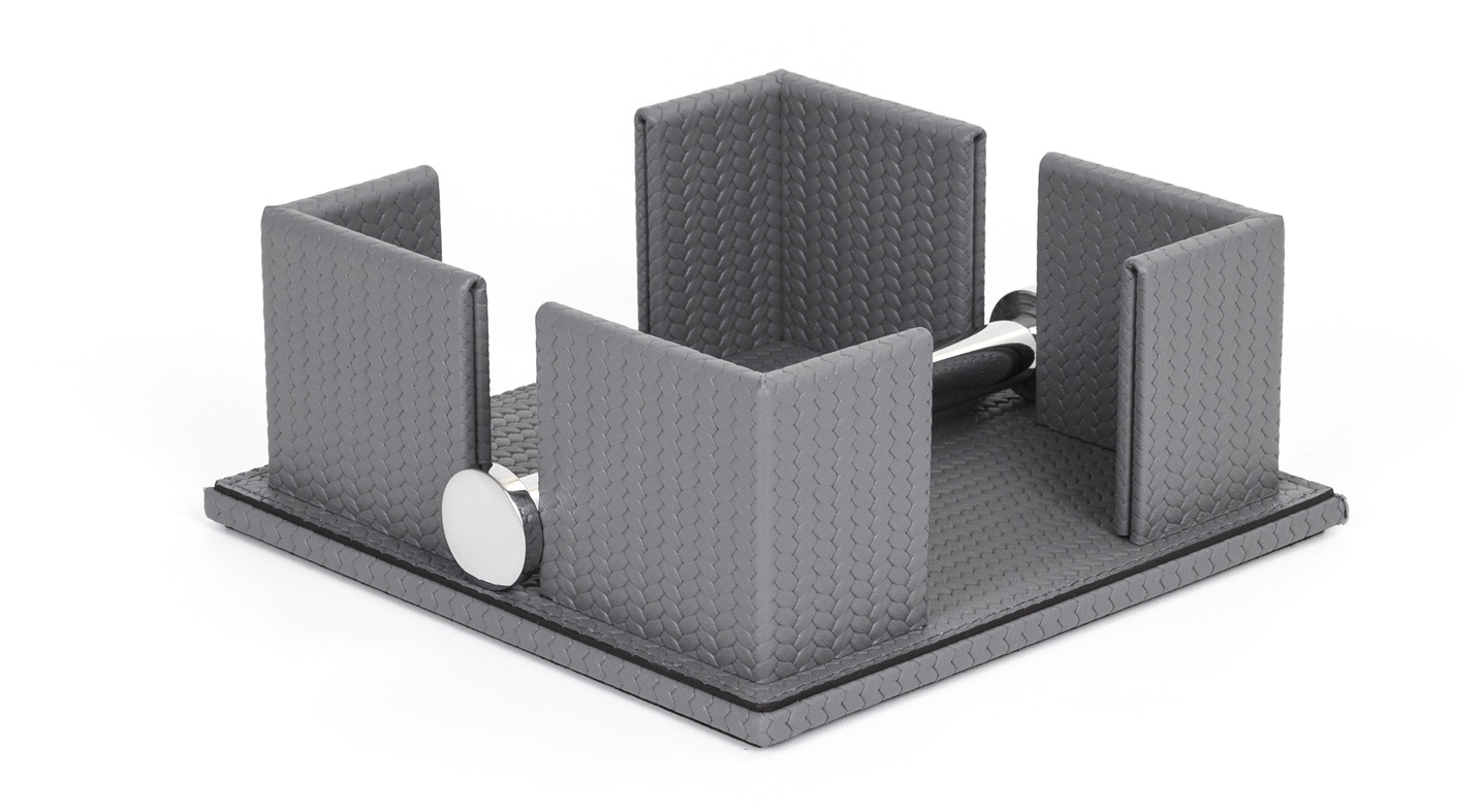 Салфетница - 16X16XH7 см/металл-хром/зернистая кожа_верблюжий