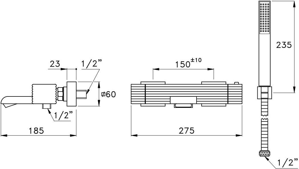 RUBINETTERIE STELLA Смеситель для ванны настенный с ручным душем Casanova 3267tm304 - Вид №1
