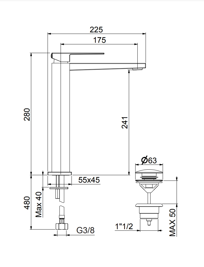 100NN8517 Смеситель для раковины , черный Fiore Kube - Вид №2