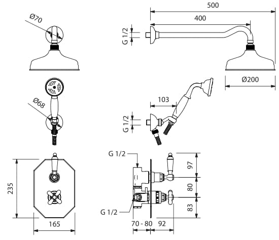 Набор для душа с 4 отверстиями Park Avenue Caruso ARCH-00071936 - Вид №1