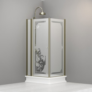 9141P1 Душевая кабина DX с распашной дверью и фиксированной боковой частью для душевого поддона 80*96 DX открывание со стороны 96, цвет Золотистый Kerasan RETRO Италия