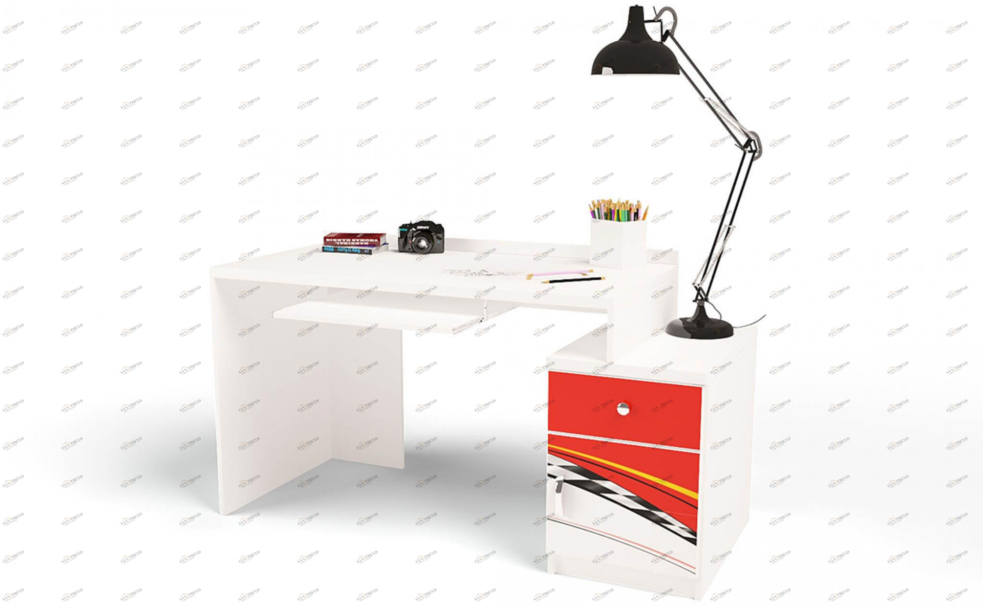 Стол модульный ABC-KING Г Тумба 400 La-Man ЛЕВЫЙ красный 4631147959485