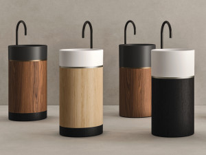 Круглый отдельно стоящий умывальник из дуба / ореха canaletto и керамики