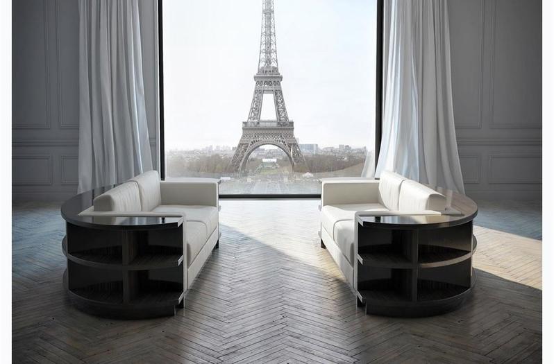 HUGUES CHEVALIER Изогнутый кожаный диван с полкой для журналов Haussmann sun-id-1397634 - Вид №2