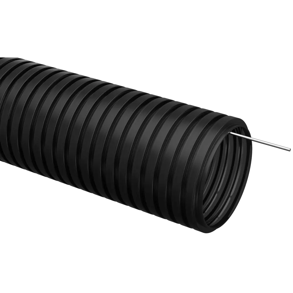 Труба гофрированная IEK D16 мм 10 м ПНД легкая с протяжкой цвет черный STLM-2090041